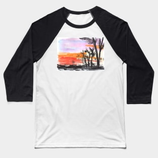 Watercolor background. Exotic landscape, palm trees and summer, art decoration, sketch. Illustration hand drawn modern Baseball T-Shirt